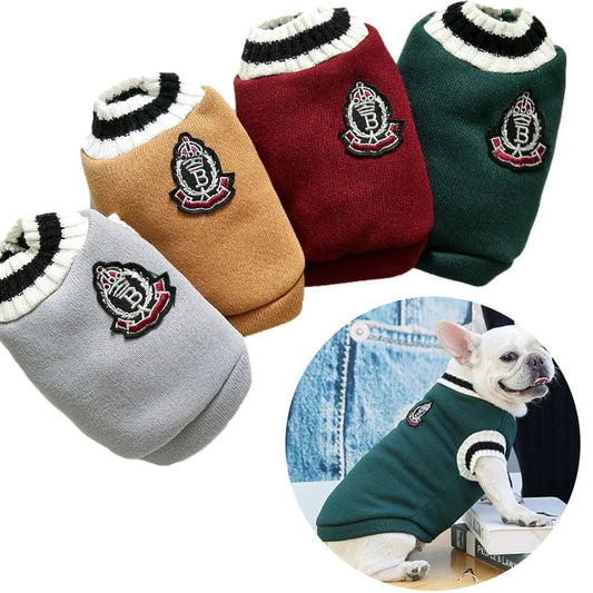 Striped Knitted Dog Sweater V-Neck